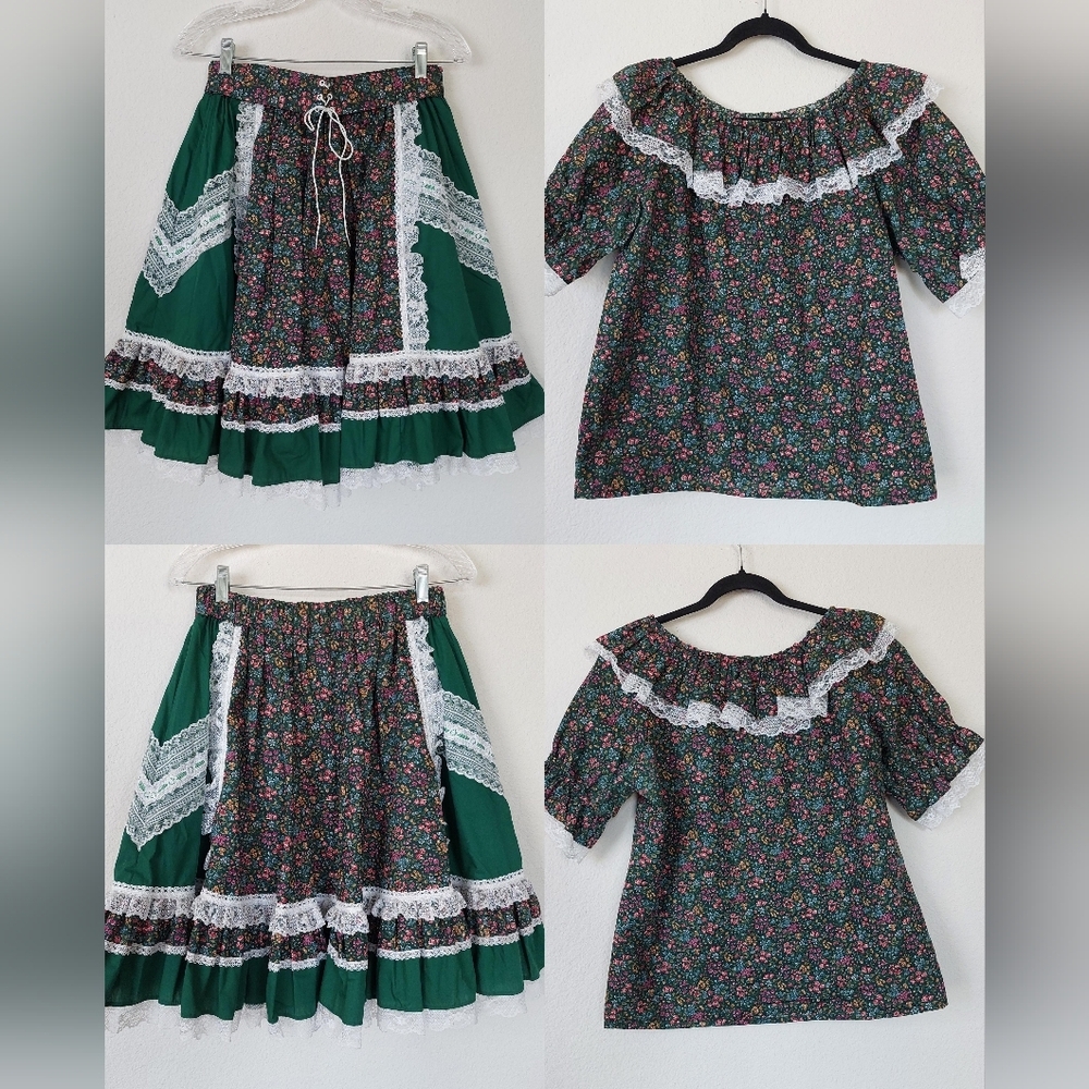 Fun &‎ Fancy Originals Green Floral Squared Dance Skirt Set Size Meduim - Picture 3 of 12